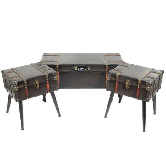 Black Faux Leather Studded Coffee Table Set {7}