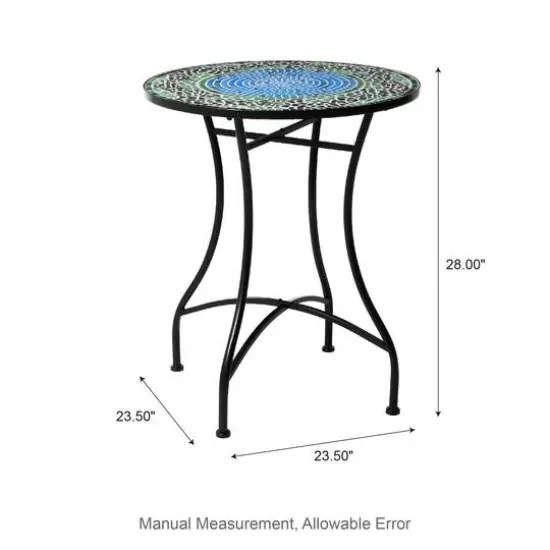 Glitzhome&reg; 28" Green Outdoor Metal Folding Bistro Table with Ceramic Tile Top {6}