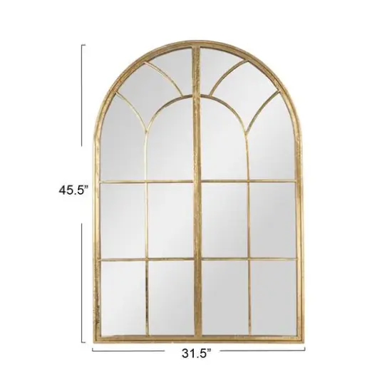 Hello Honey&reg; 45" Gold Decorative Metal Arched Wall Mirror with Window Style Design {4}