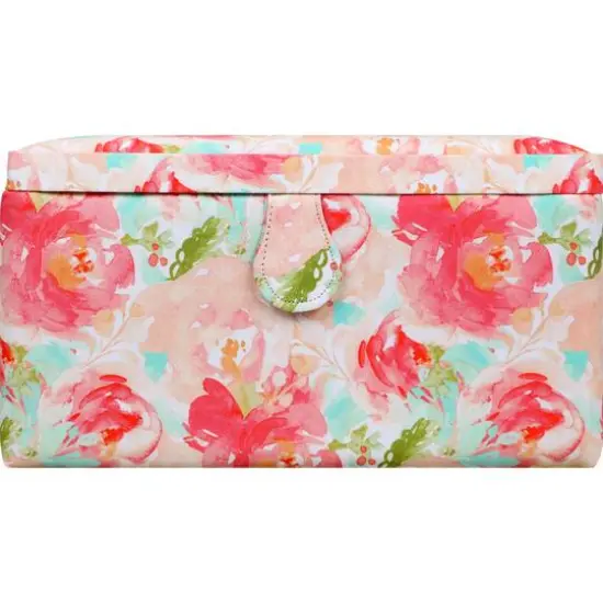 SINGER&reg; Large Watercolor Floral Print Rolled Edge Sewing Basket with Matching Pouch Sew Kit {5}