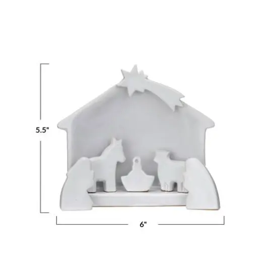 Hello Honey&reg; 5.5" White Stoneware Nativity Set in Reactive Glaze {4}