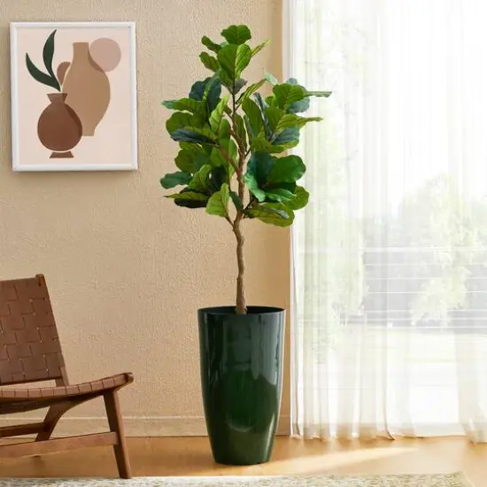 Glitzhome® 23.5" Gradient Green Faux Ceramic Tall Plastic Planters, 2ct. {6}