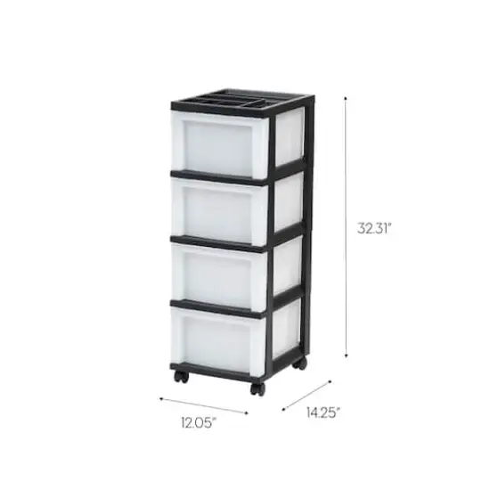 IRIS Black 4-Drawer Medium Cart With Organizer Top {3}