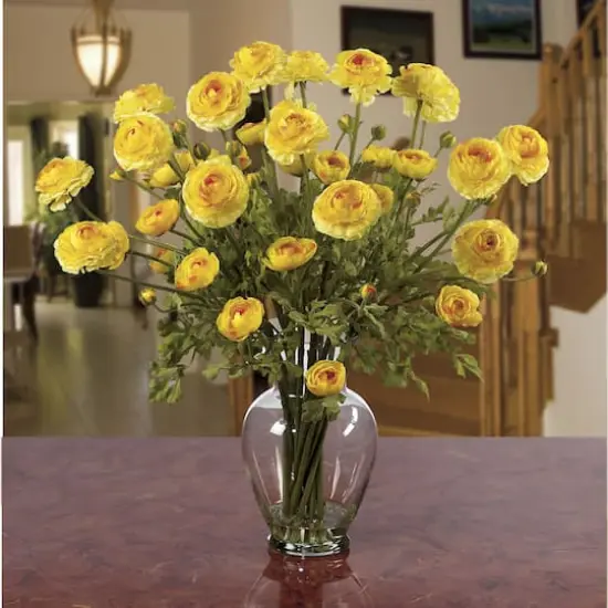 24" Ranunculus Liquid Illusion Silk Flower Arrangement Yellow {3}