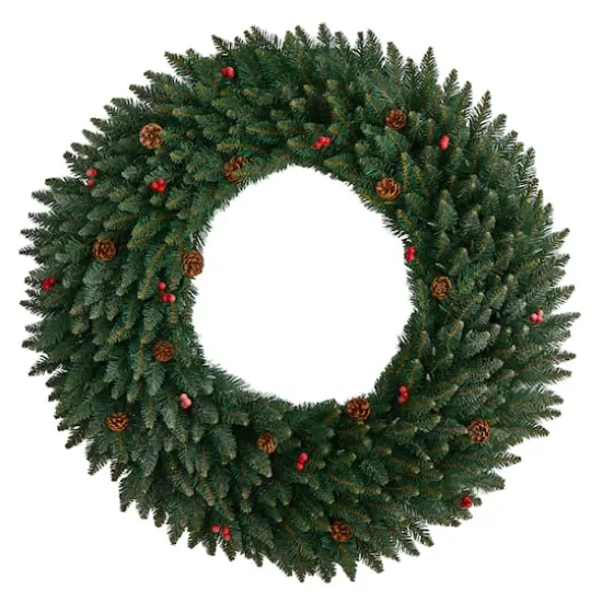 4ft. Clear LED Lights Flocked Artificial Christmas Wreath With Pinecones & Berries {4}
