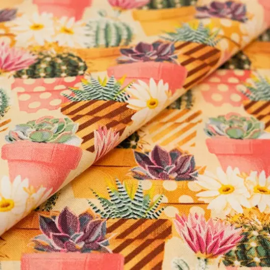 SINGER Succulents on Tan Cotton Fabric {3}