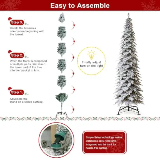 15ft. Pre-Lit Flocked Pencil Spruce Artificial Christmas Tree, Warm White LED Lights {8}
