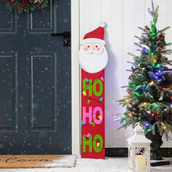 Glitzhome&reg; 4.5ft. Wooden Santa Porch Sign with Fabric Dangling Legs {3}