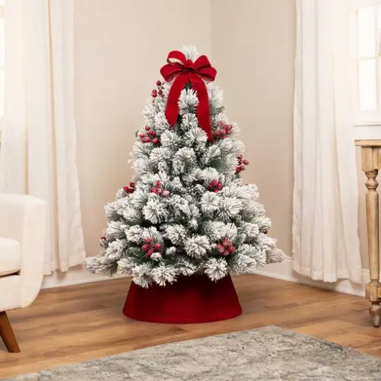 4.5ft. Unlit Flocked Fairfield Fir Full Artificial Christmas Tree with Red Berries {3}
