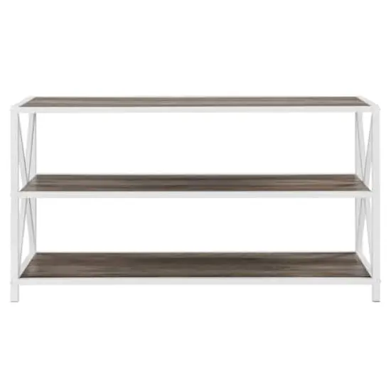 Walker Edison Gray Wash X-Frame Industrial Wood Bookshelf {1}