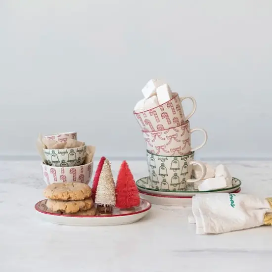 Hello Honey® 10oz. Holiday Pattern Hand-Stamped Stoneware Mug Set {3}