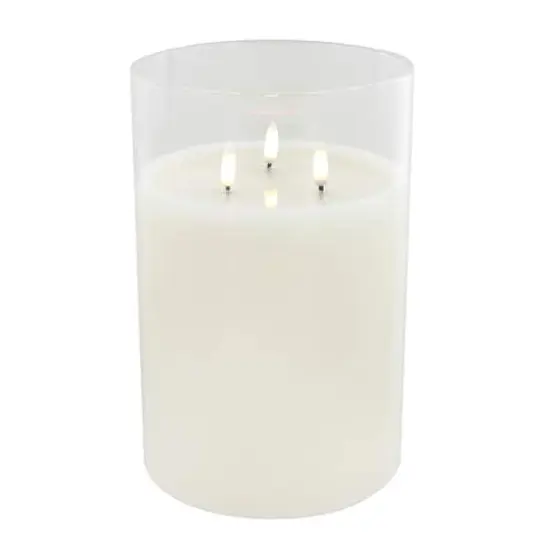9" LED 3-Wick Flickering Glass & Wax Candle by Ashland&reg; White {3}