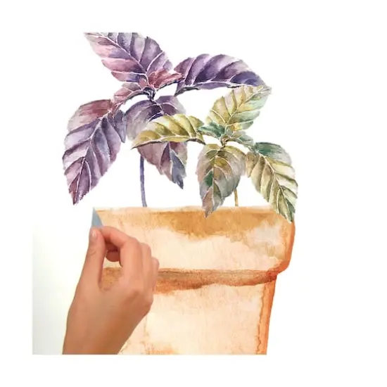 RoomMates Brown & Green Watercolor Potted Herbs Wall Decals {4}