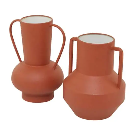 Orange Metal Vase with Handles Set of 2 11", 10" {4}