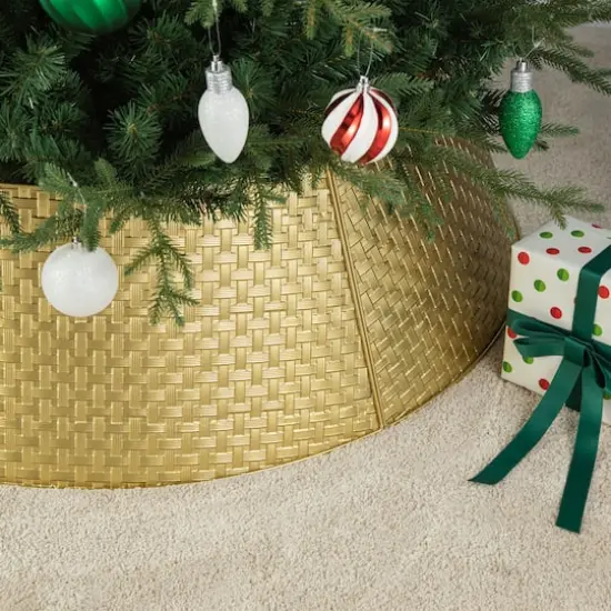 Glitzhome&reg; 3ft. Gold Weave Metal Tree Collar {5}