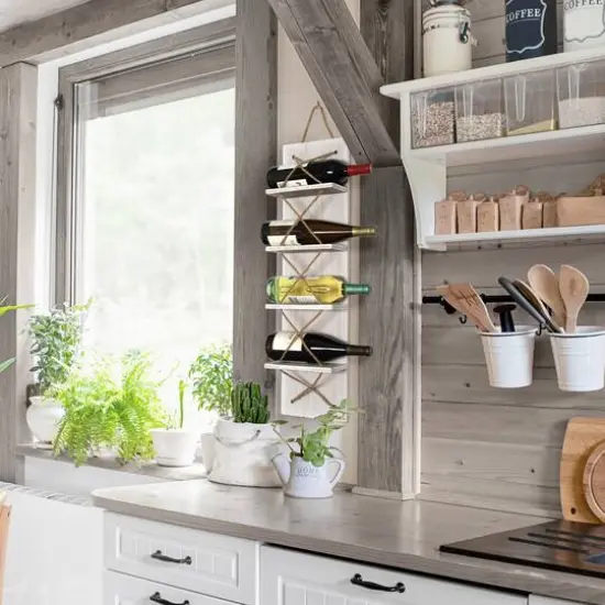 Elegant Designs 4 Bottle Vertical Wall Mounted Wine Rack White Wash {5}