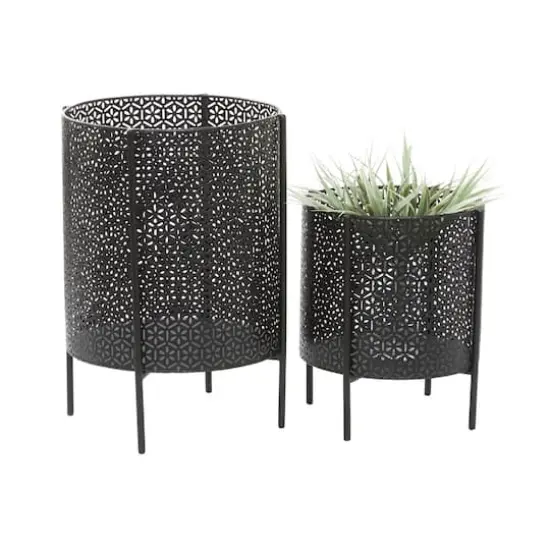 CosmoLiving by Cosmopolitan Black Metal Mesh Planter Set {1}