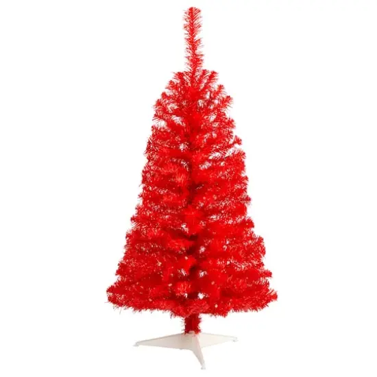 3ft. Pre-Lit Red Artificial Christmas Tree, Warm White LED Lights {4}