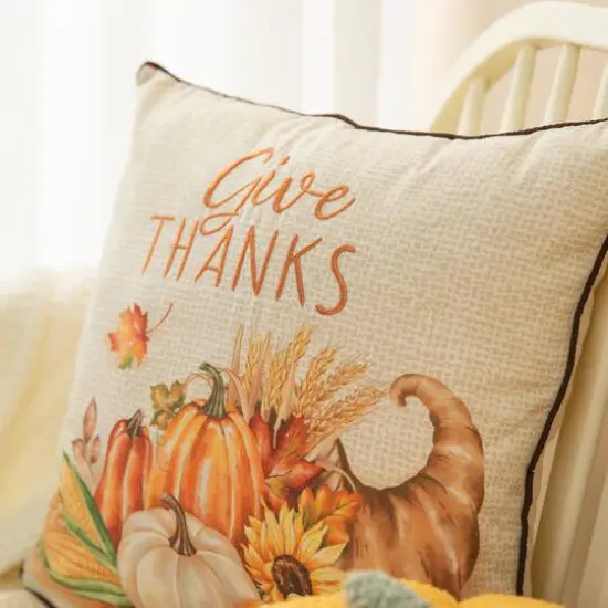 Glitzhome&reg; 18" Thanksgiving Embroidered Pillow {5}