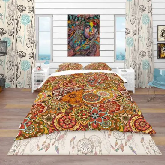 Designart Pattern Tile with Mandalas Bohemian & Eclectic Duvet Cover Set {5}
