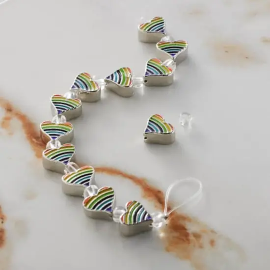 Rainbow Stripe & Rhodium Heart Beads, 9mm by Bead Landing&trade; {3}