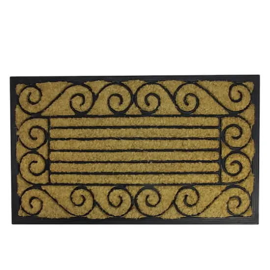 Black & Beige Rubber Coir Outdoor Rectangular Door Mat {1}