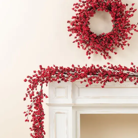 Glitzhome&reg; 6ft Christmas Red Berries Garland {3}