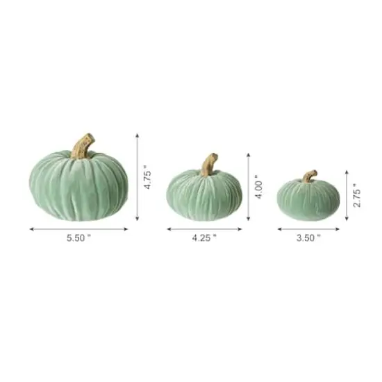 Glitzhome&reg; Mint Green Velvet Pumpkins Set {4}