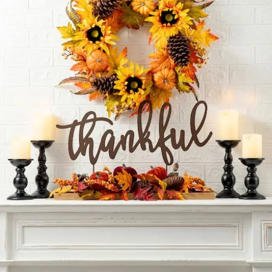 24" GlitzHome&reg; Thankful Floral Tabletop Sign {10}