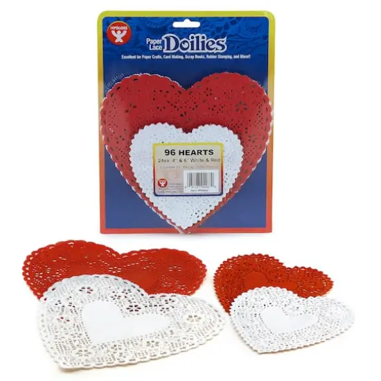 Hygloss® White & Red Heart Paper Lace Doilies, 2 Packs of 96 {3}