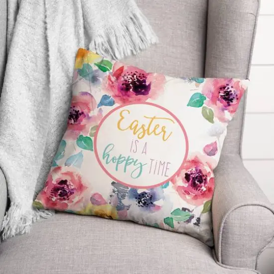 Easter Is a Hoppy Time Floral Throw Pillow {3}