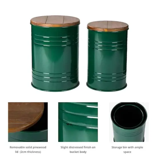Glitzhome&reg; Metal Storage Accent Table with Solid Wood Lid Set Hunter Green {5}