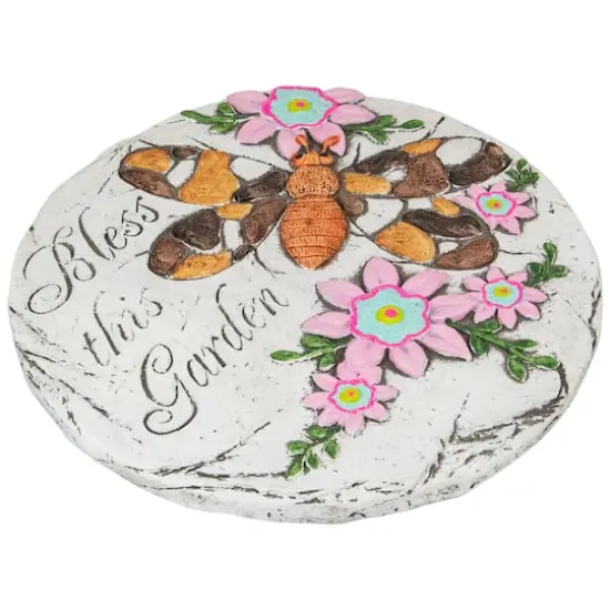 10" Bless this Garden Outdoor Floral Garden Stone {4}