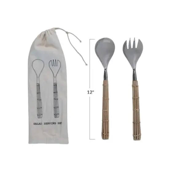 Hello Honey&reg; Stainless Steel Salad Server Set with Rattan Wrapped Handles {6}