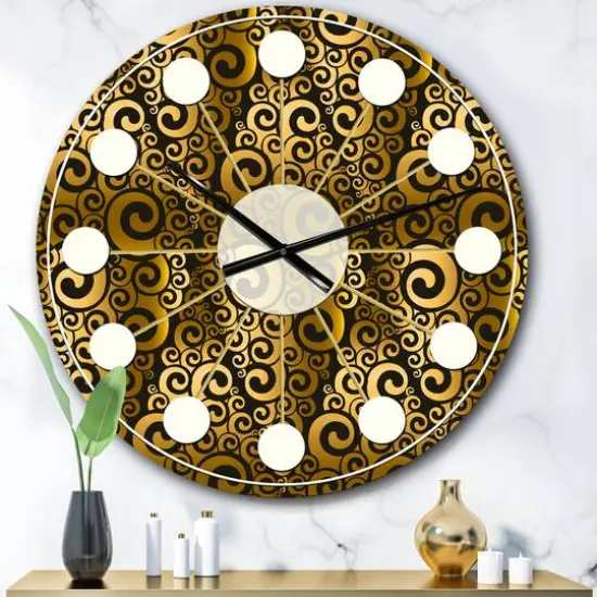 Designart 'Gold And Black Swirl I Mid-Century Modern Wall Clock {1}