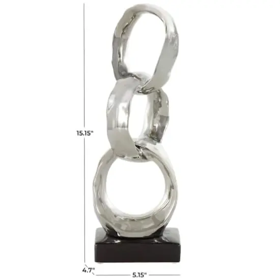 15" Silver Abstract Interlocked Rings Ceramic Sculpture with Black Base {5}
