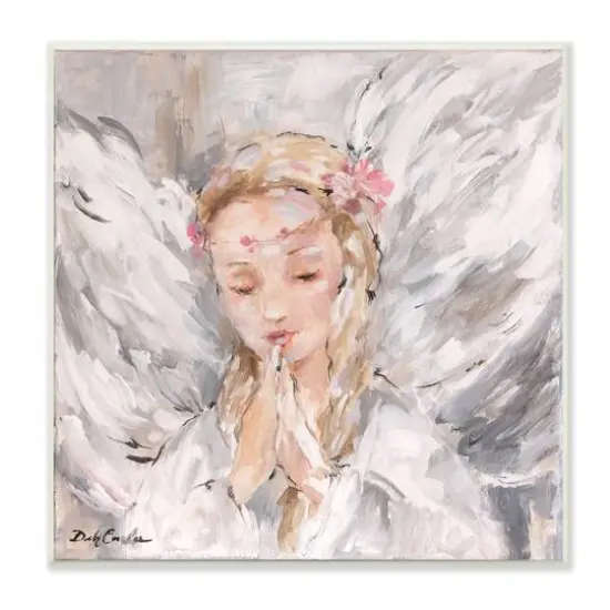 Stupell Industries Blonde Angel With Prayer Hands Pink Floral Crown,12" x 12" {1}