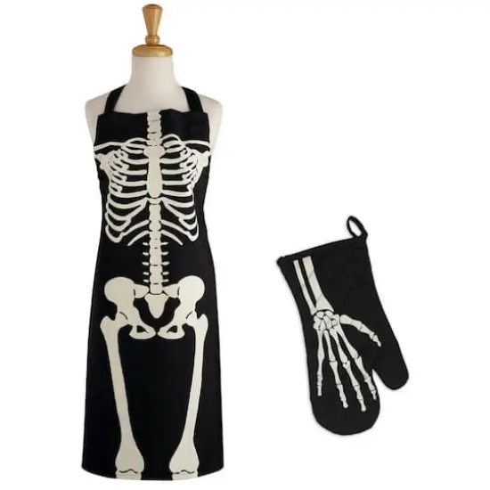 Skeleton Print Apron & Oven Mitt Kitchen Set {1}