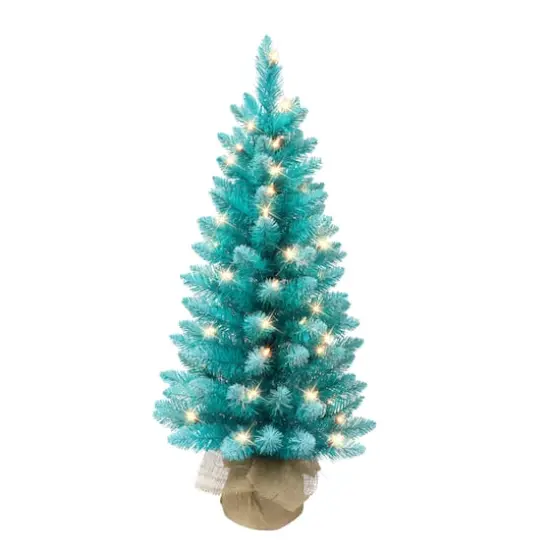 3ft. Pre-Lit Fashion Teal Artificial Christmas Tree in Burlap Base, Clear Lights {1}
