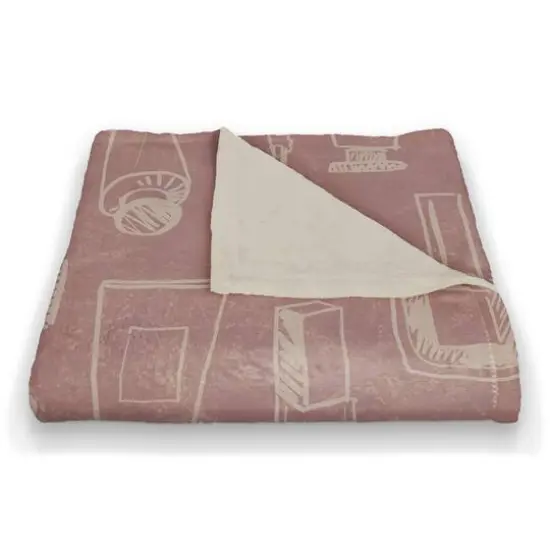Makeup Icons Coral Fleece Blanket Cream/Pink {3}
