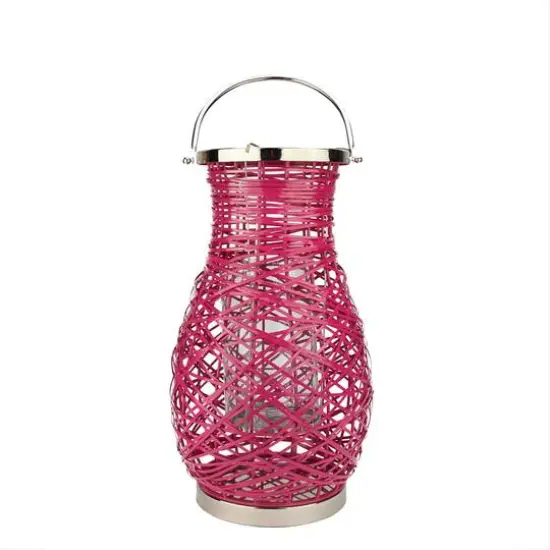 Decorative Woven Iron Pillar Candle Lantern Fuchsia {2}