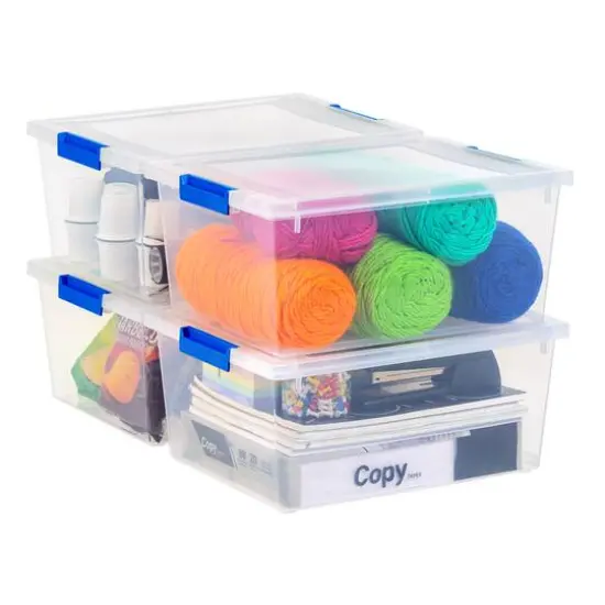 IRIS&reg; 12qt. Clear Deep Storage Boxes with Lids & Blue Latches, 4ct. {12}