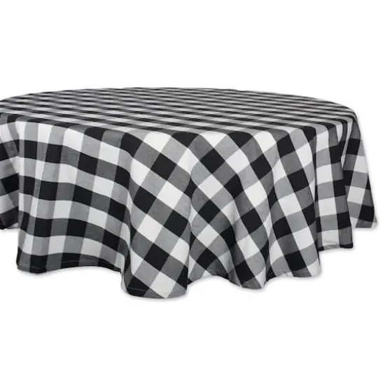 DII&reg; 70" Buffalo Check Round Tablecloth Black and White {1}