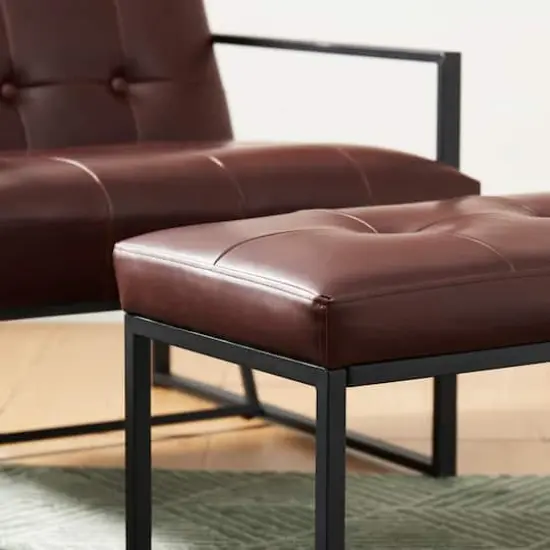 Glitzhome&reg; Modern Thick Leatherette Accent Stool Coffee {4}