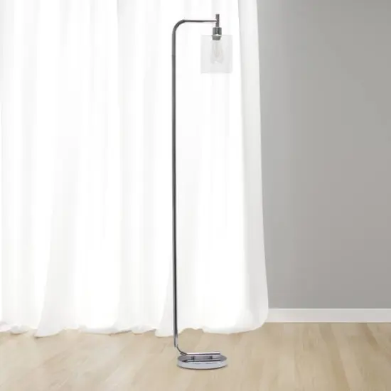 Simple Designs&trade; Iron Lantern Floor Lamp with Glass Shade Chrome {5}