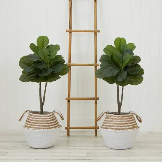 3ft. Artificial Fiddle Leaf Fig Tree With Handmade Cotton & Jute Woven Planter Set DIY Kit Cream {10}