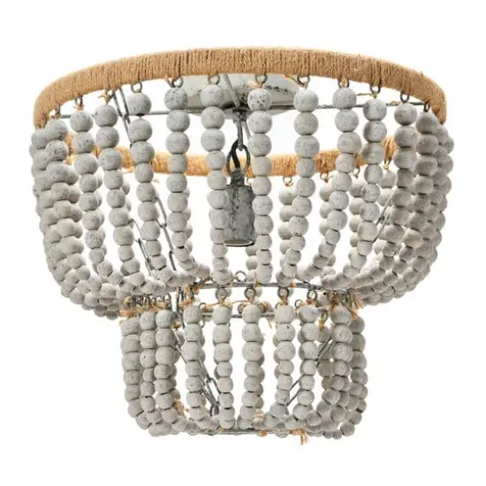 Hello Honey&reg; Gray Wood Bead & Metal Semi-Flush Light {9}