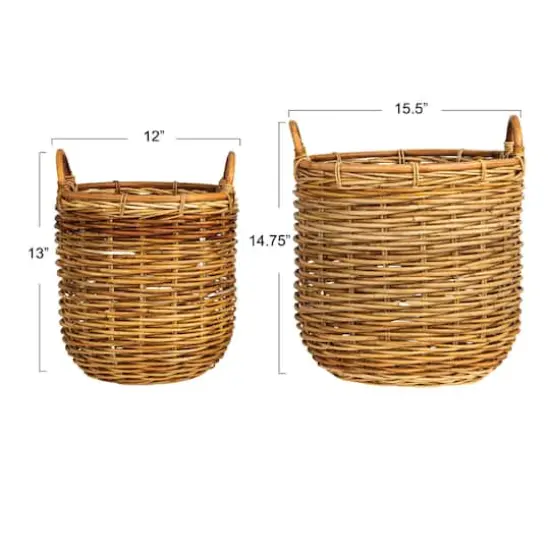 Hello Honey&reg; Natural Brown Hand Woven Rattan Basket Set with Handles {11}