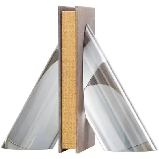 7" Silver Crystal Geometric Pyramid Shaped Bookends Set {9}