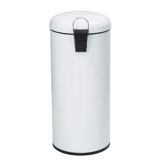 Honey Can Do White Retro Metal Kitchen Step Trash Can with Lid {5}